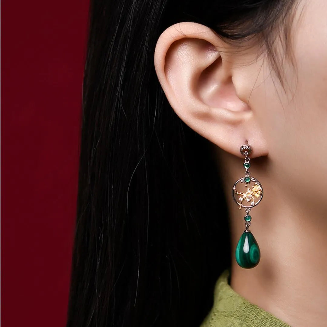 Boucles d’Oreilles Malachite "Eclat Lotus" Argent 925