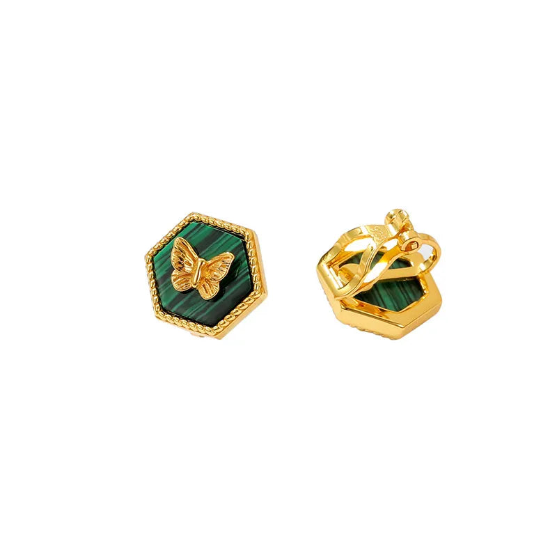 Boucles d'Oreilles Malachite "Gardienne Verte" Argent Plaqué Or
