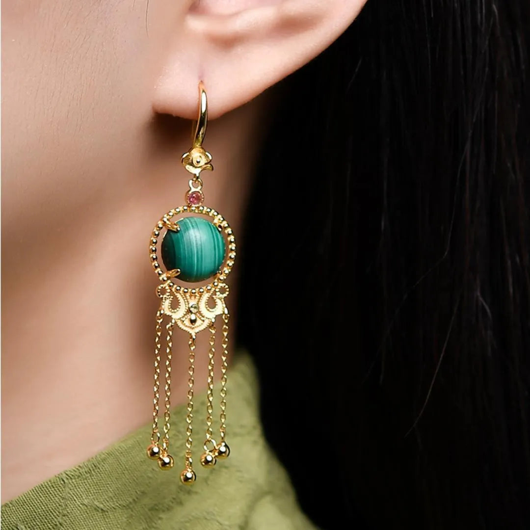 Boucles d'Oreilles Malachite "Nuage d'Or" Argent