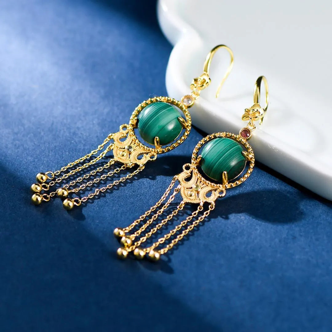 Boucles d'Oreilles Malachite "Nuage d'Or" Argent