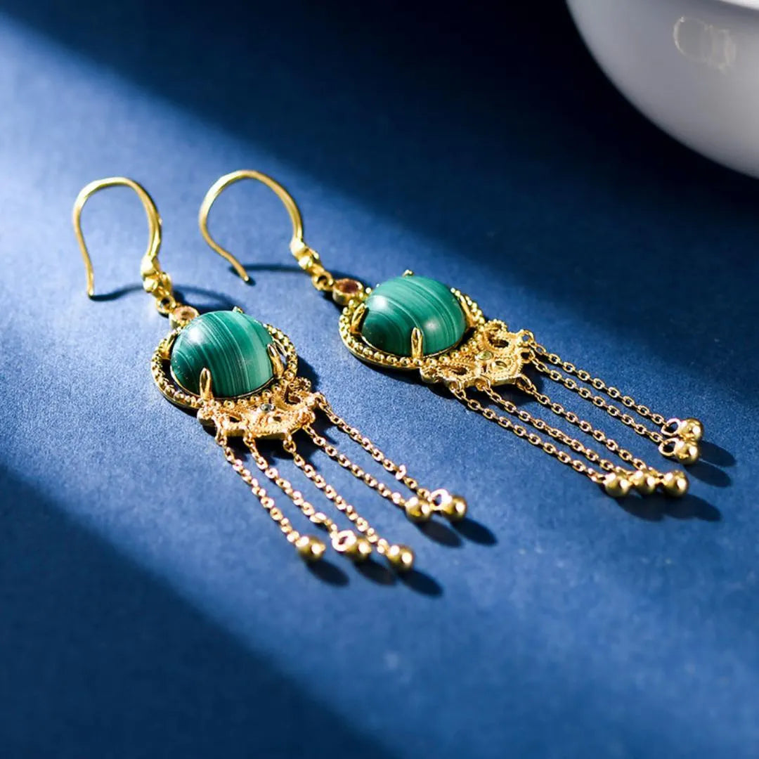 Boucles d'Oreilles Malachite "Nuage d'Or" Argent