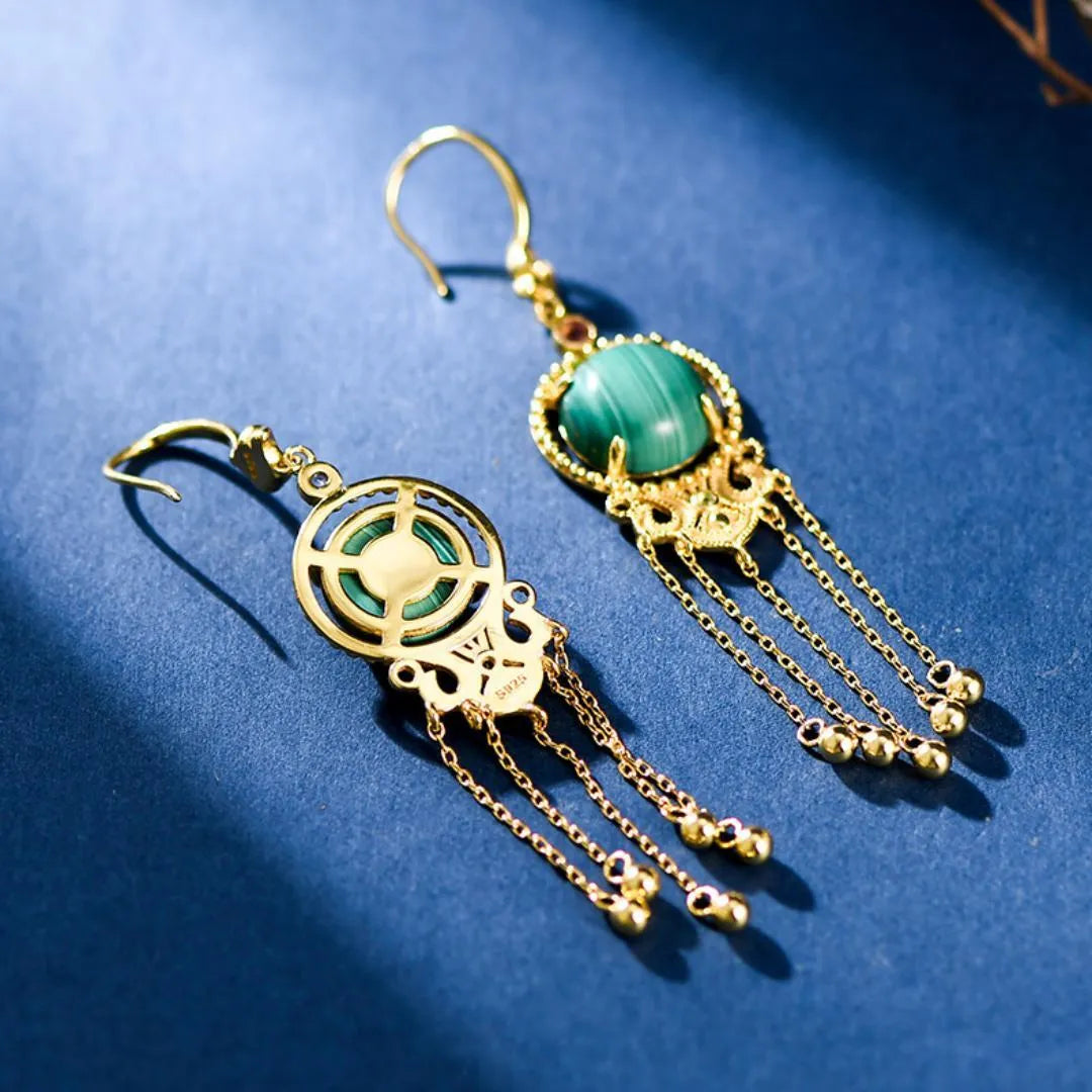 Boucles d'Oreilles Malachite "Nuage d'Or" Argent