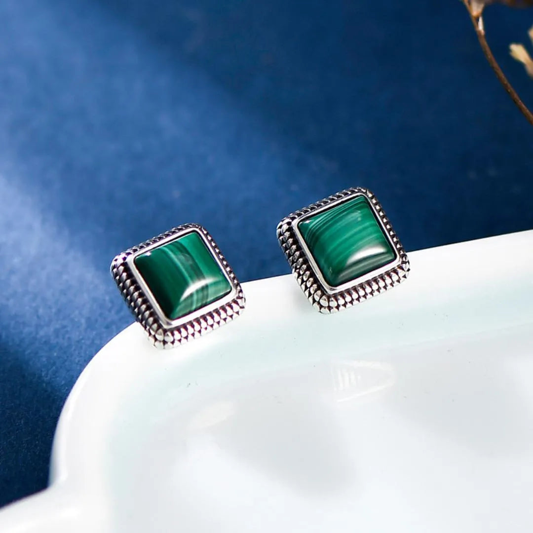 Boucles d’Oreilles Malachite "Verdure Élégante" Argent 925