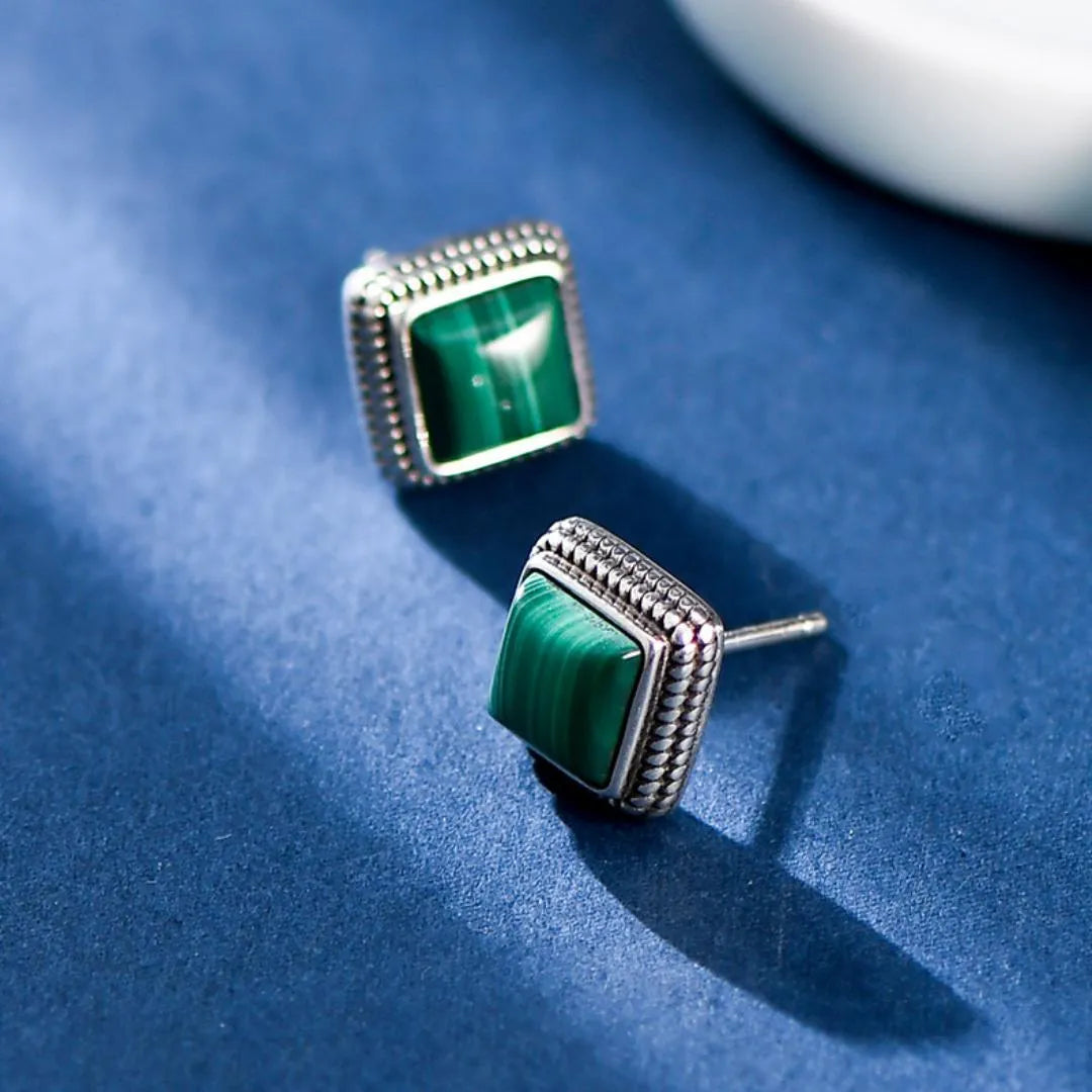Boucles d’Oreilles Malachite "Verdure Élégante" Argent 925