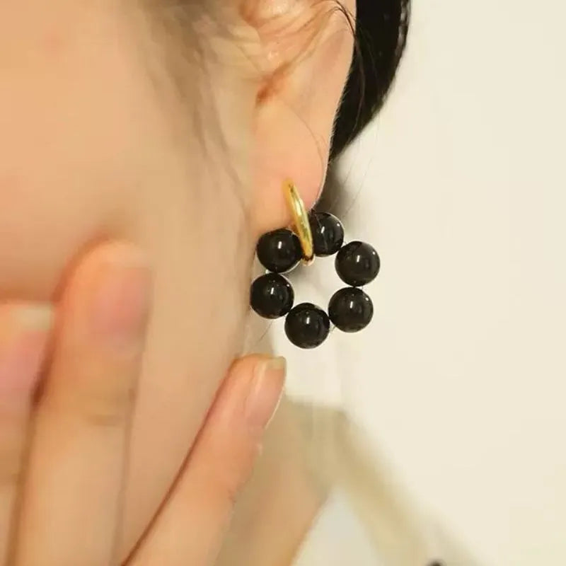 Boucles d'Oreilles Obsidienne "Bouclier Raffiné"