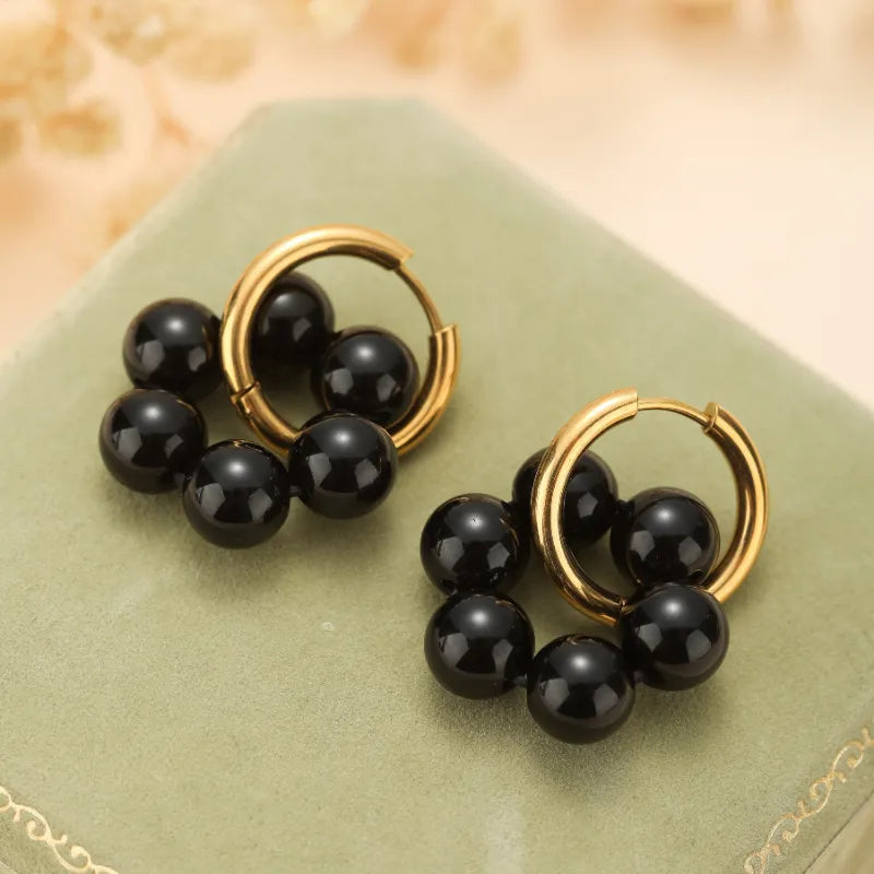 Boucles d'Oreilles Obsidienne "Bouclier Raffiné"