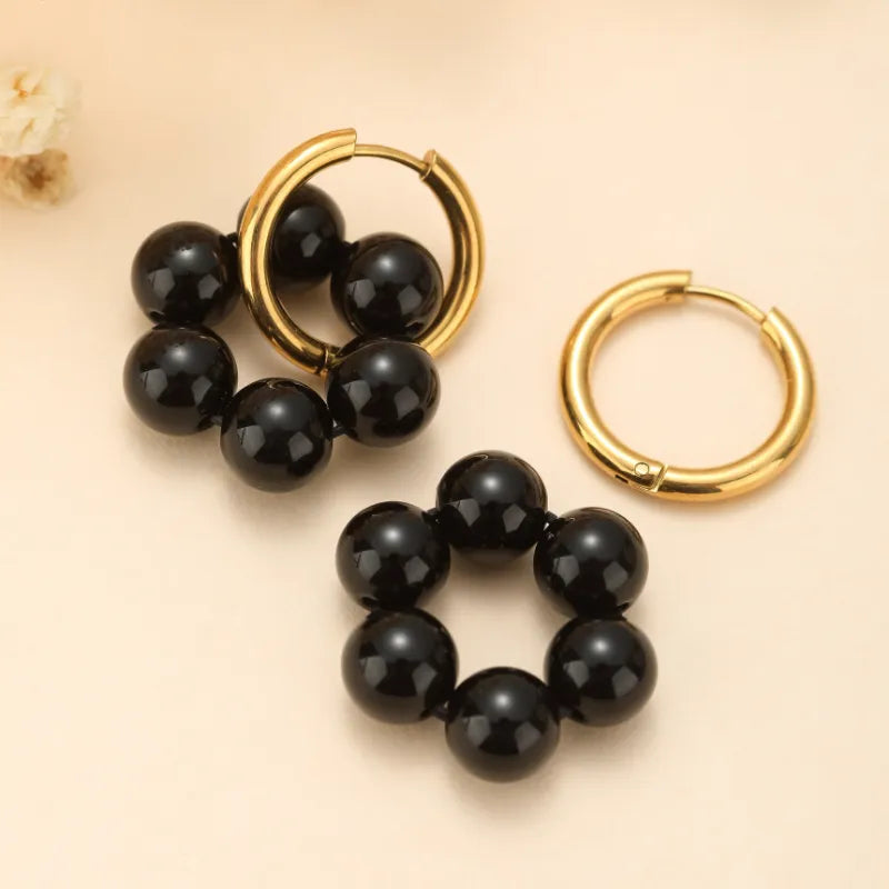 Boucles d'Oreilles Obsidienne "Bouclier Raffiné"