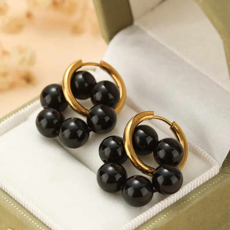 Boucles d'Oreilles Obsidienne "Bouclier Raffiné"