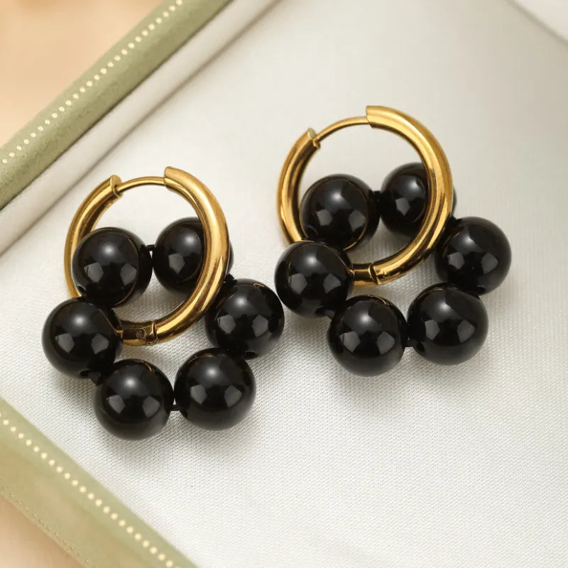 Boucles d'Oreilles Obsidienne "Bouclier Raffiné"