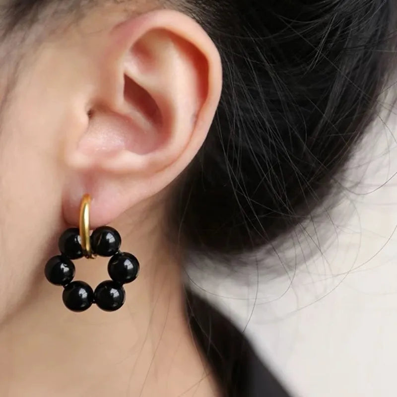 Boucles d'Oreilles Obsidienne "Bouclier Raffiné"