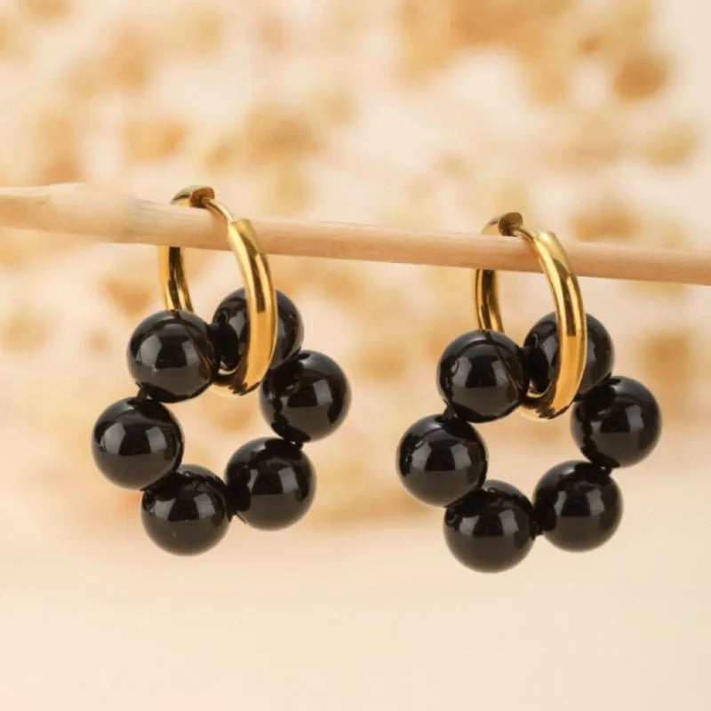 Boucles d'Oreilles Obsidienne "Bouclier Raffiné"