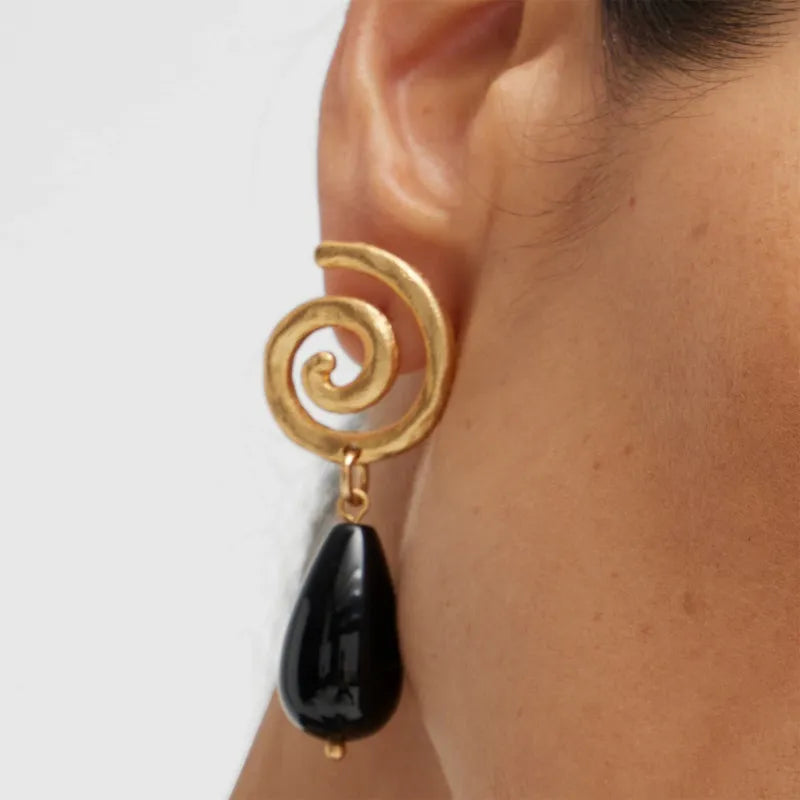 Boucles d'Oreilles Obsidienne "Spirale Éternelle" Doré Or