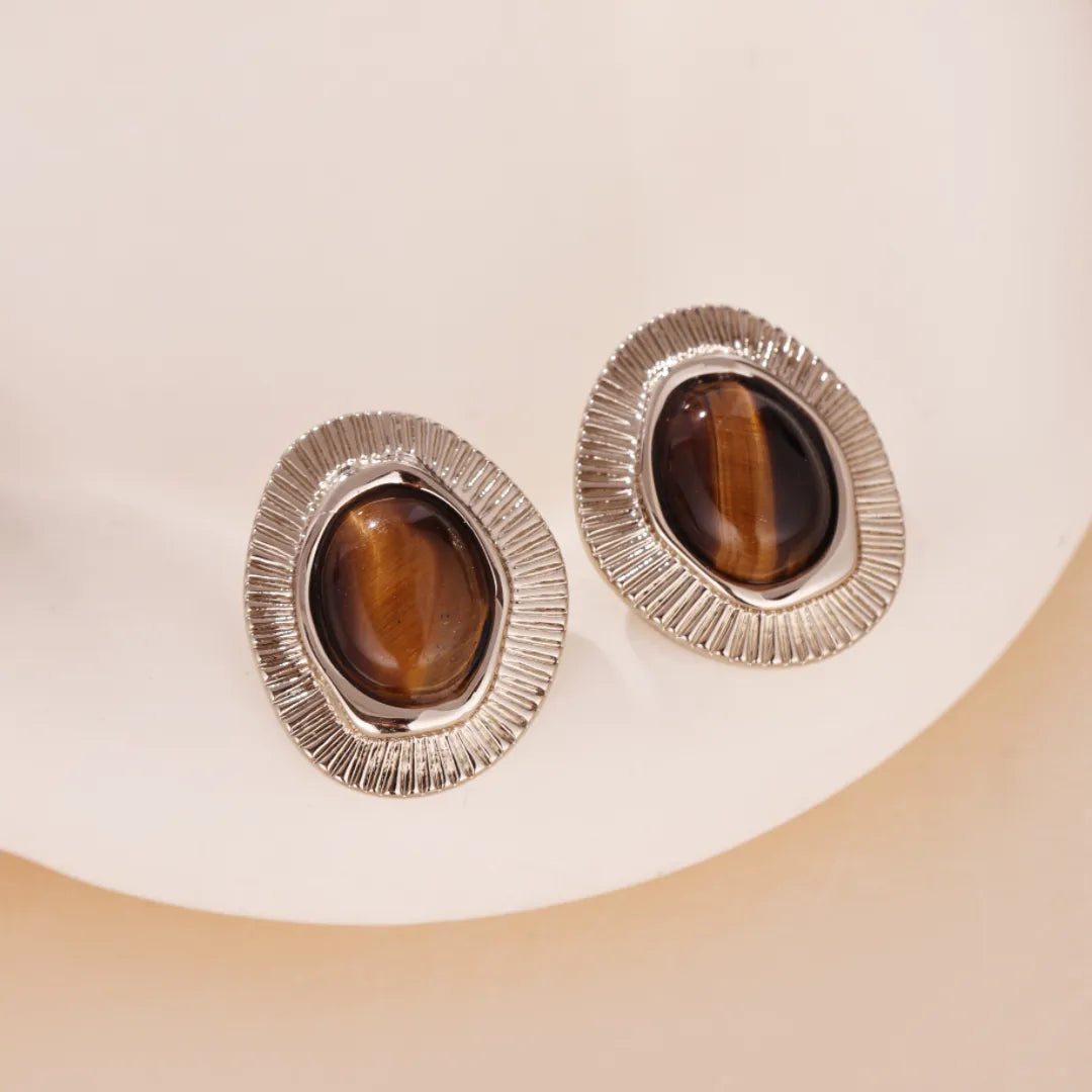 Boucles d'Oreilles Œil de Tigre "Belle Harmonie" Doré Or