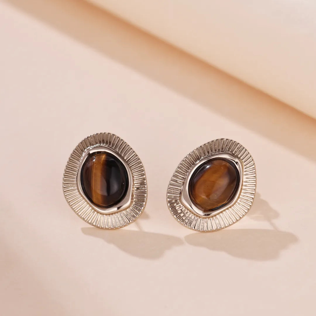 Boucles d'Oreilles Œil de Tigre "Belle Harmonie" Doré Or