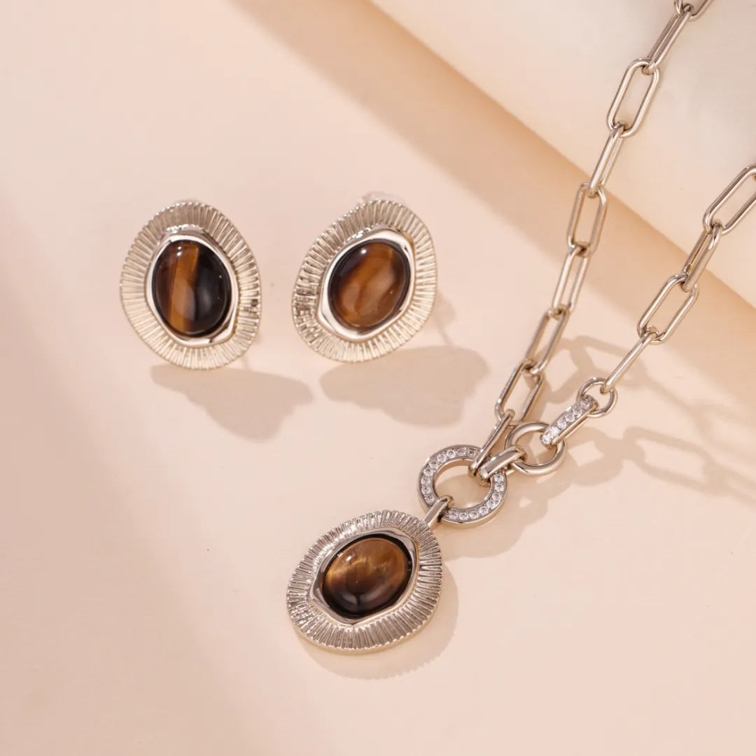 Boucles d'Oreilles Œil de Tigre "Belle Harmonie" Doré Or