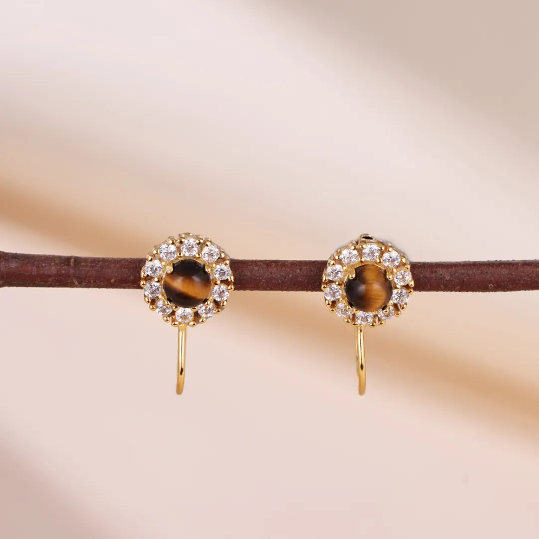 Boucles d'Oreilles Œil de Tigre "Brillance Douce" Argent Doré Or
