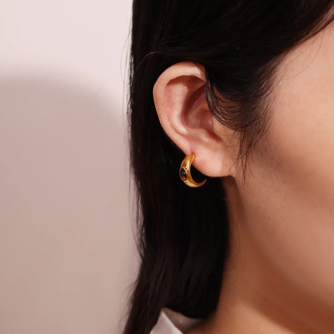 Boucles d'Oreilles Œil de Tigre "Élégance d'Or" Argent Doré Or
