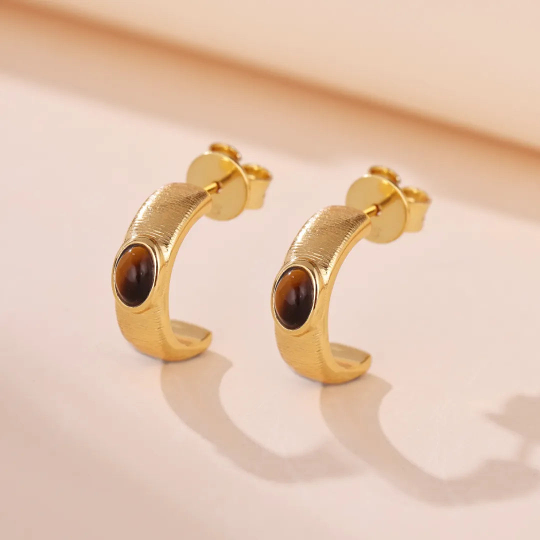Boucles d'Oreilles Œil de Tigre "Élégance d'Or" Argent Doré Or
