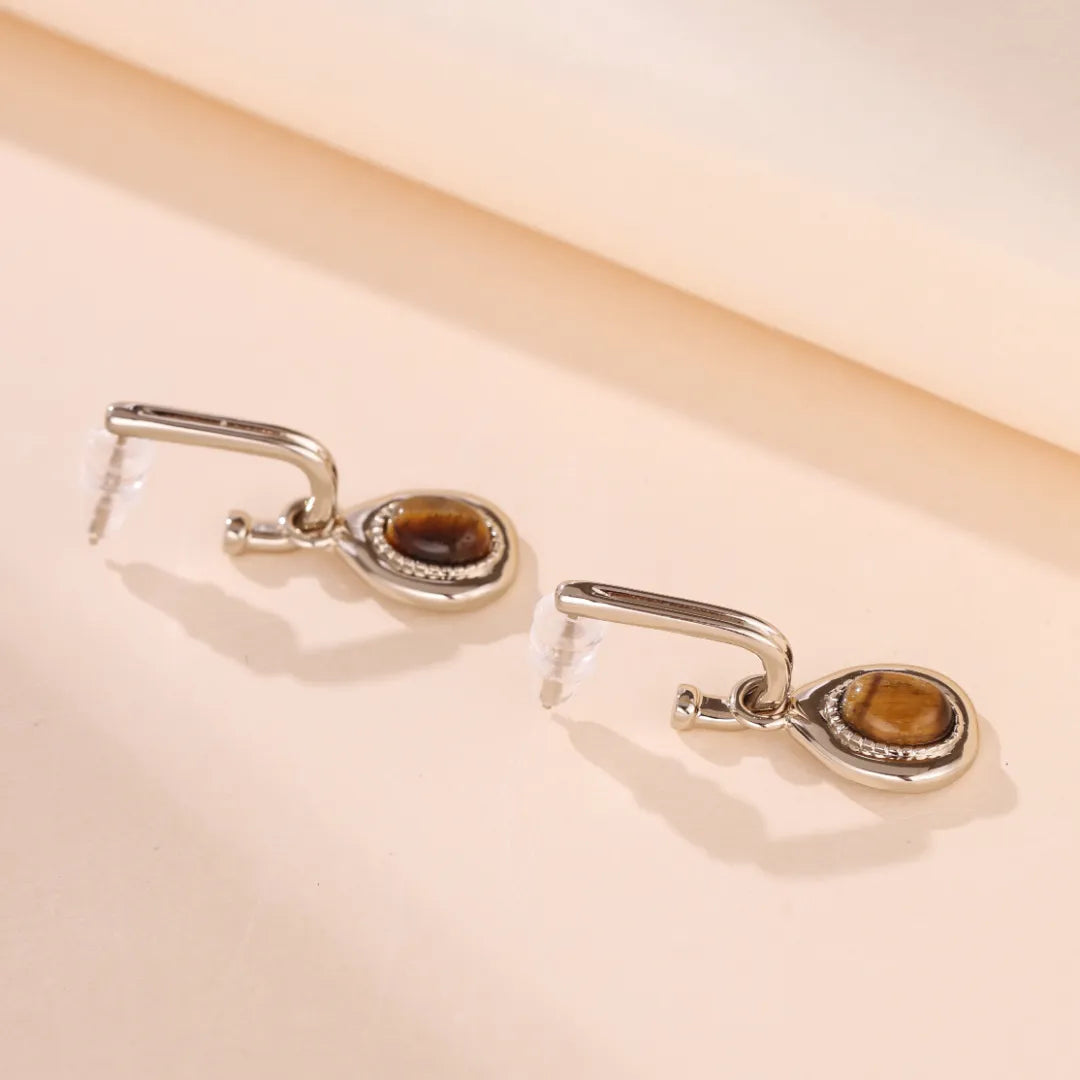 Boucles d'Oreilles Œil de Tigre "Marron de Charme" Doré Or