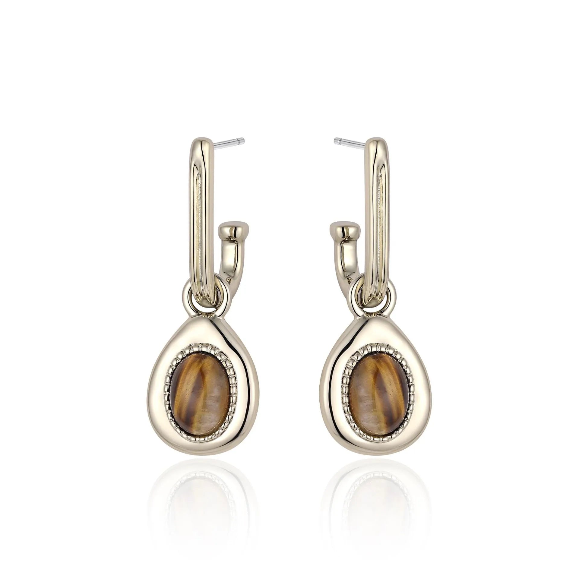 Boucles d'Oreilles Œil de Tigre "Marron de Charme" Doré Or