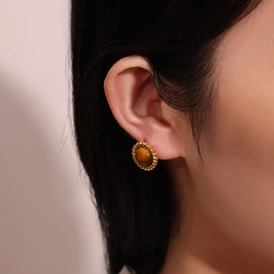 Boucles d'Oreilles Œil de Tigre "Petit Éclat" Argent Doré Or