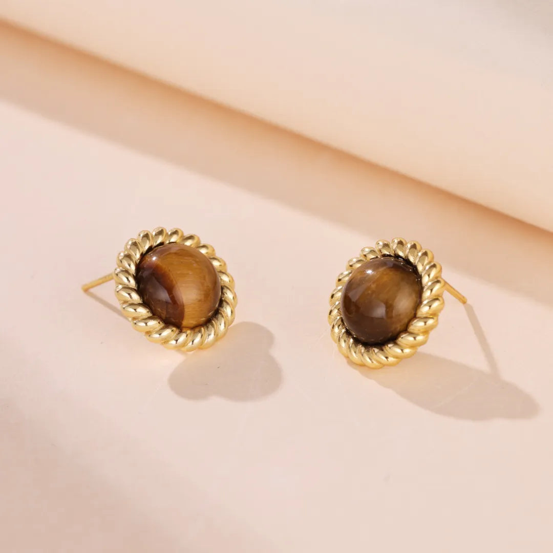 Boucles d'Oreilles Œil de Tigre "Petit Éclat" Argent Doré Or