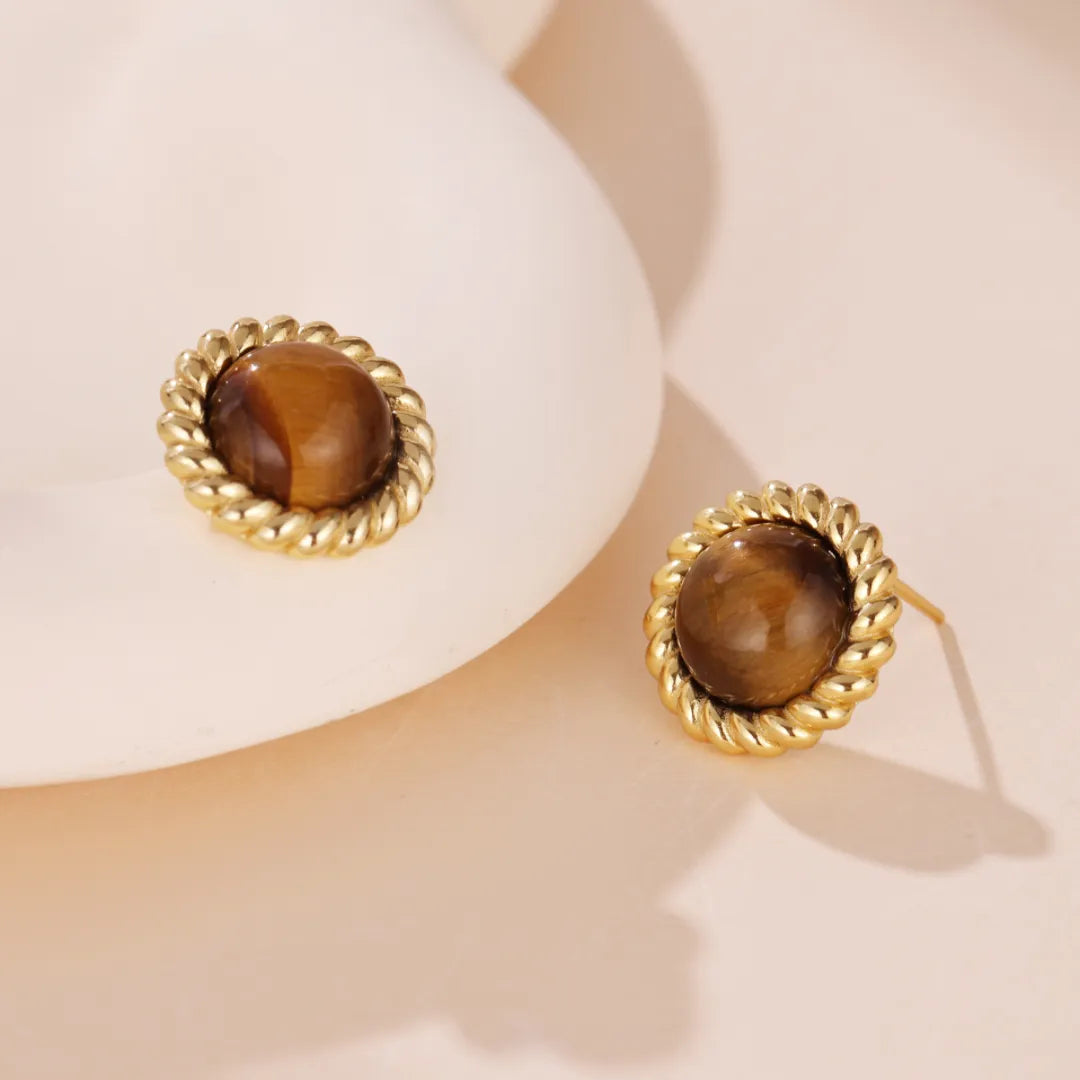 Boucles d'Oreilles Œil de Tigre "Petit Éclat" Argent Doré Or