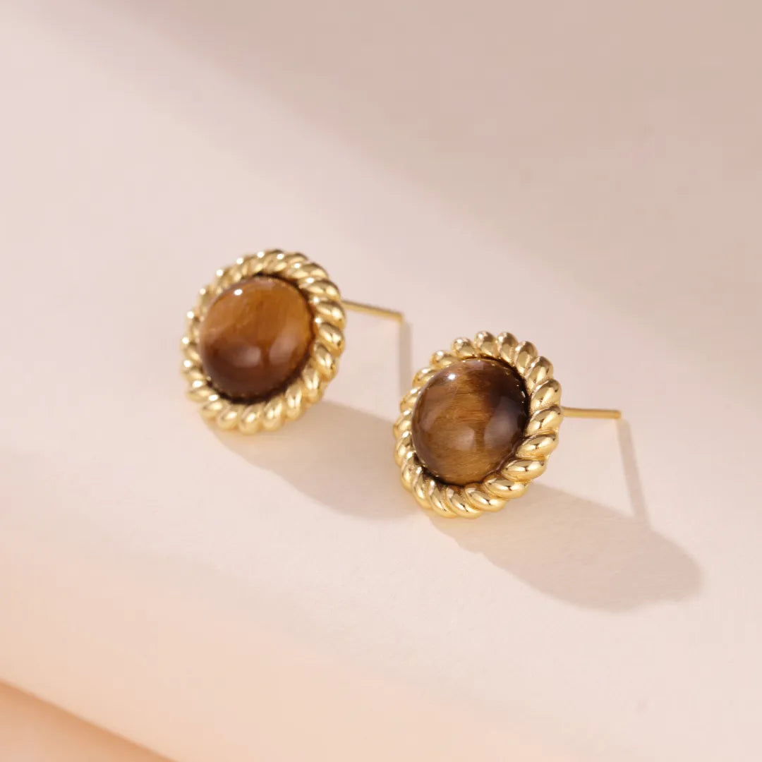 Boucles d'Oreilles Œil de Tigre "Petit Éclat" Argent Doré Or