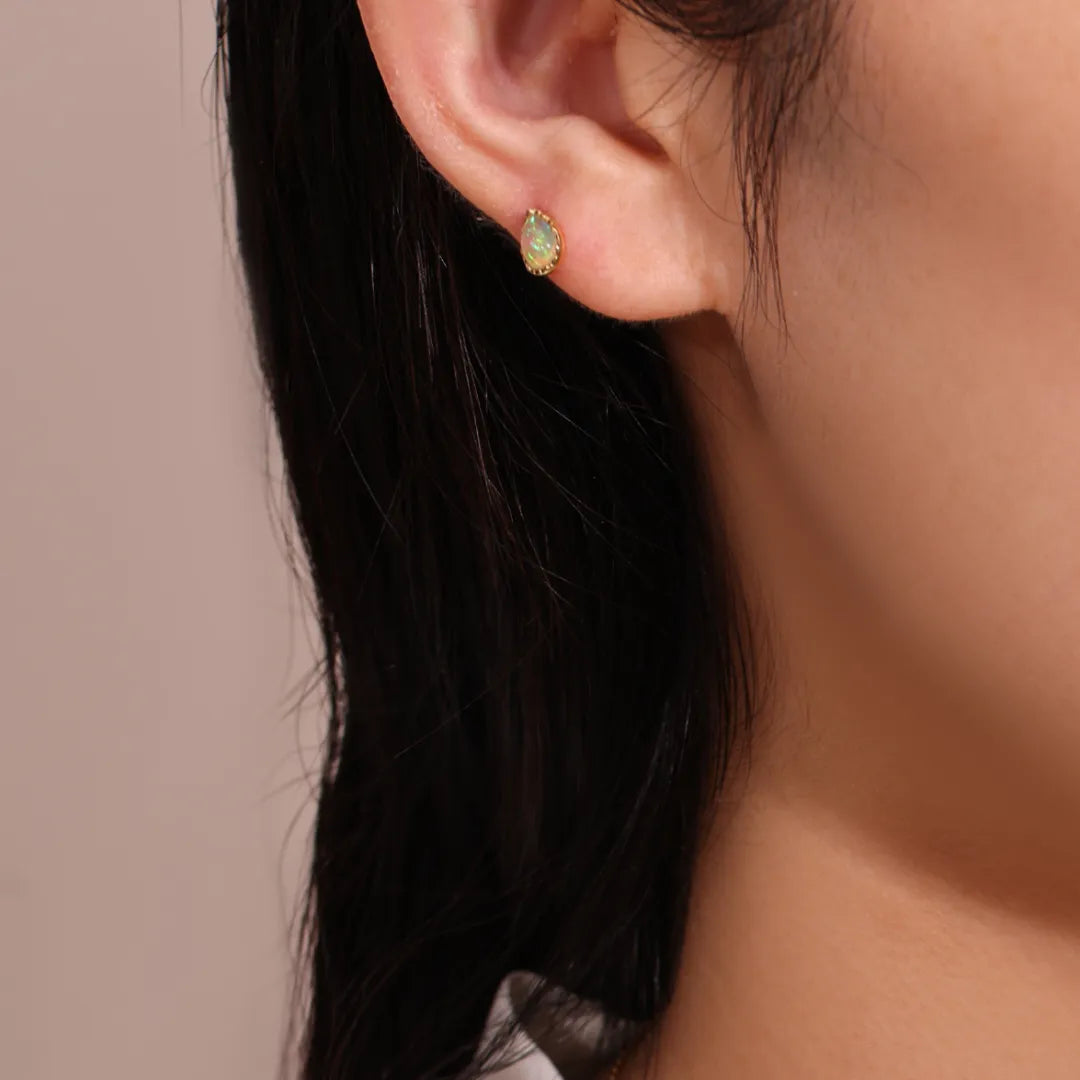 Boucles d'Oreilles Opale "Goutte Douce" Argent Doré Or