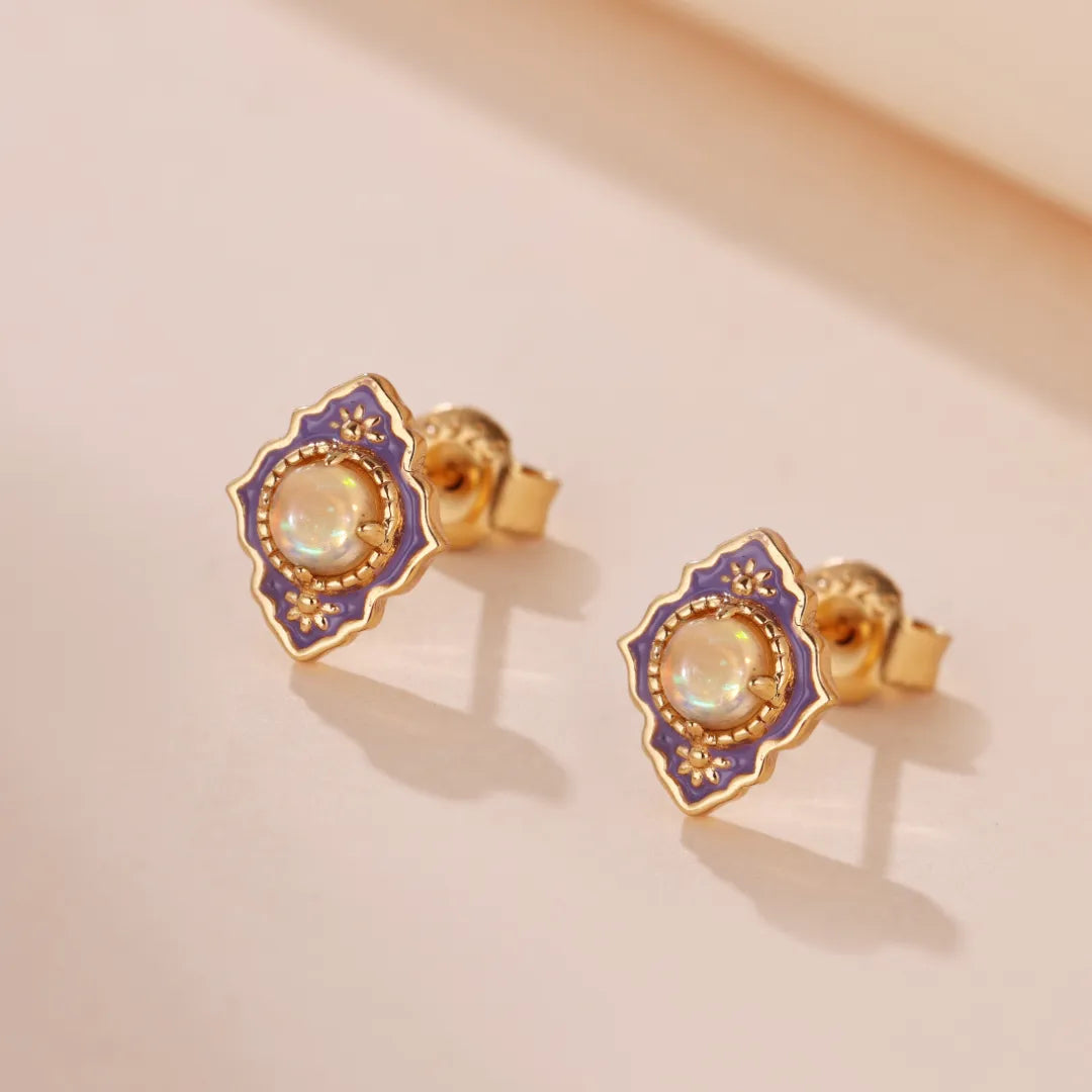Boucles d'Oreilles Opale "Merveille Violet" Argent Doré Or