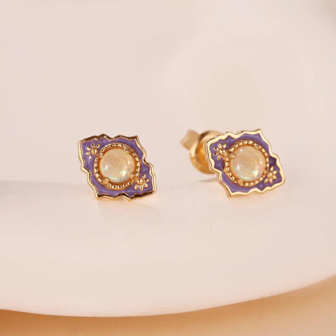 Boucles d'Oreilles Opale "Merveille Violet" Argent Doré Or