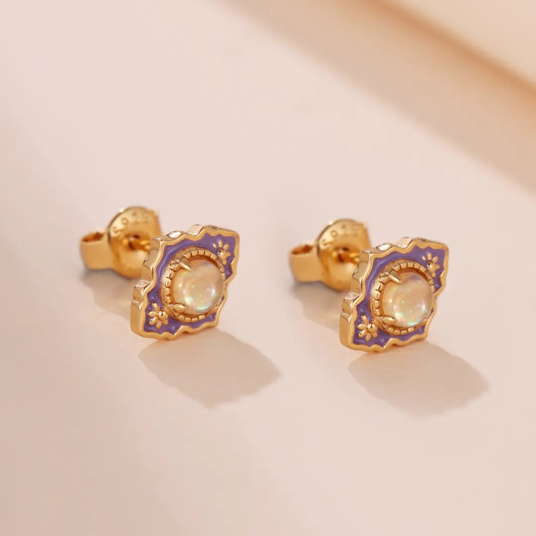 Boucles d'Oreilles Opale "Merveille Violet" Argent Doré Or
