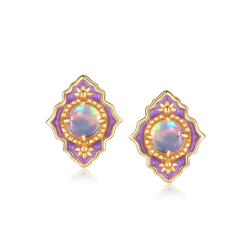 Boucles d'Oreilles Opale "Merveille Violet" Argent Doré Or