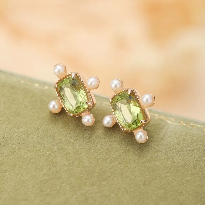 Boucles d'Oreille Péridot et Perle "Allure Éclatante" Argent Doré Or