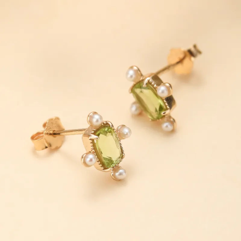 Boucles d'Oreille Péridot et Perle "Allure Éclatante" Argent Doré Or