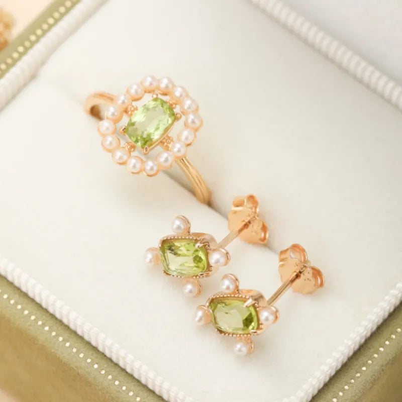 Boucles d'Oreille Péridot et Perle "Allure Éclatante" Argent Doré Or
