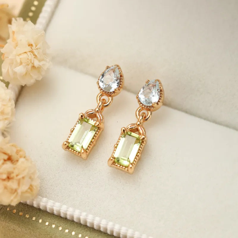 Boucles d'Oreilles Péridot et Topaze "Raffinement Géométrique" Argent Doré Or