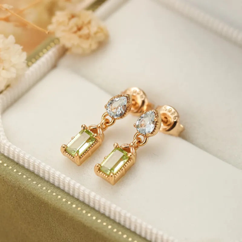 Boucles d'Oreilles Péridot et Topaze "Raffinement Géométrique" Argent Doré Or