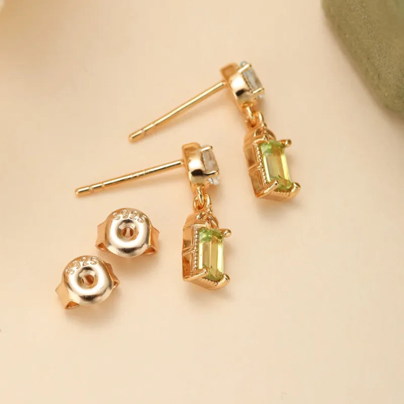 Boucles d'Oreilles Péridot et Topaze "Raffinement Géométrique" Argent Doré Or