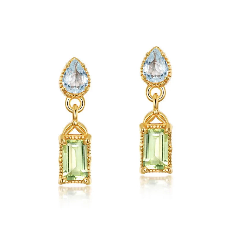Boucles d'Oreilles Péridot et Topaze "Raffinement Géométrique" Argent Doré Or