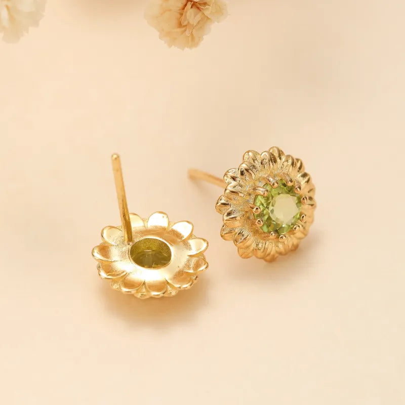Boucles d'Oreilles Péridot "Fleur Rayonnante" Argent Doré Or