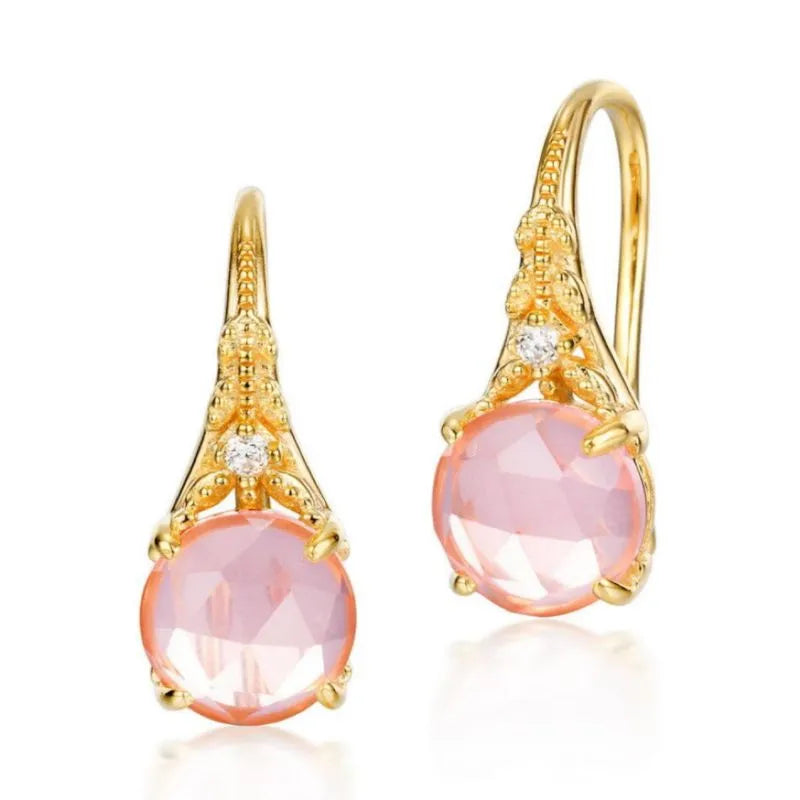 Boucles d'Oreilles Quartz Rose "Belle Floraison" Argent Doré Or