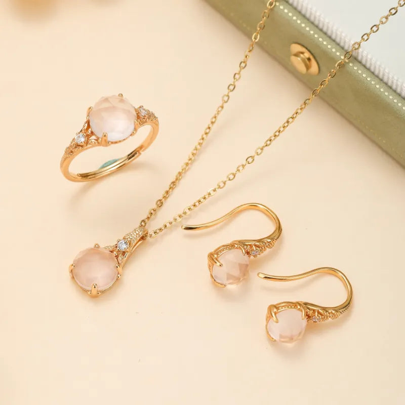 Boucles d'Oreilles Quartz Rose "Belle Floraison" Argent Doré Or