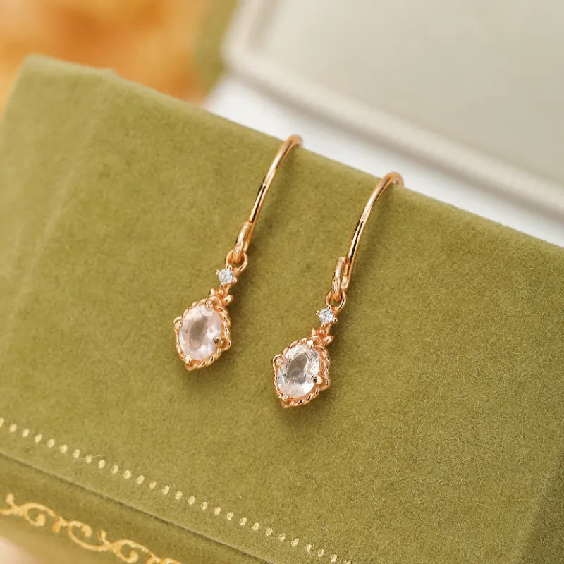 Boucles d'Oreilles Quartz Rose "Douceur" Argent Doré Or