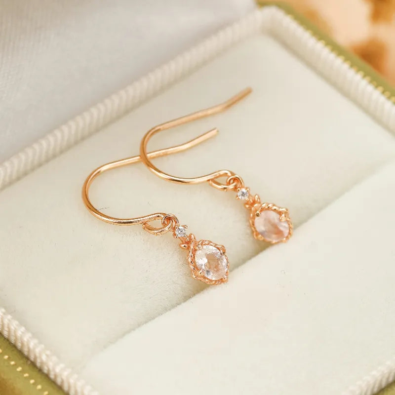 Boucles d'Oreilles Quartz Rose "Douceur" Argent Doré Or