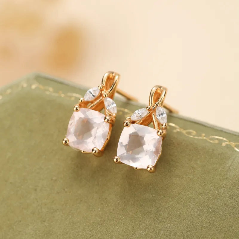 Boucles d'Oreilles Quartz Rose "Élégance Luxueuse" Argent Doré Or