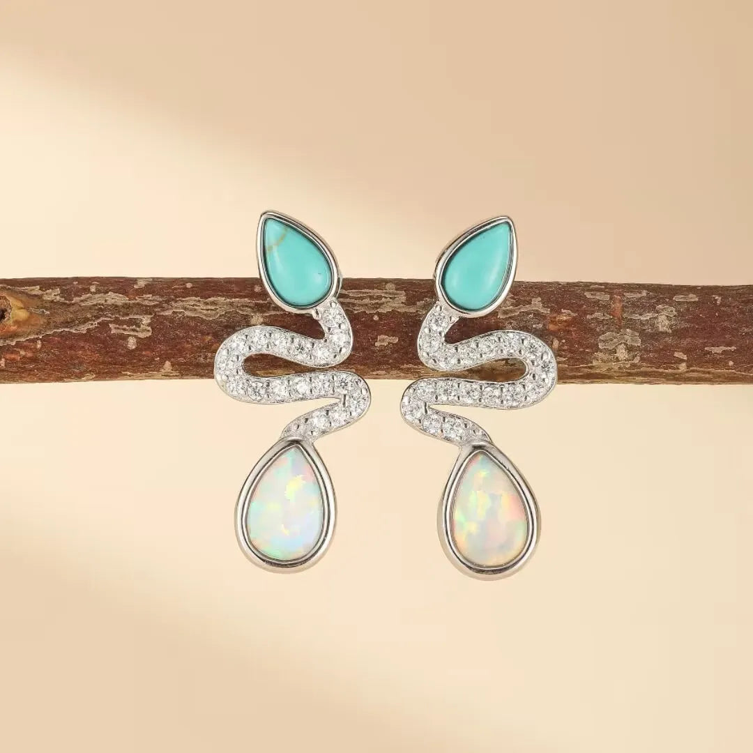 Ohrringe Schlange Türkis und Opal "Schlangen Charme" Silber
