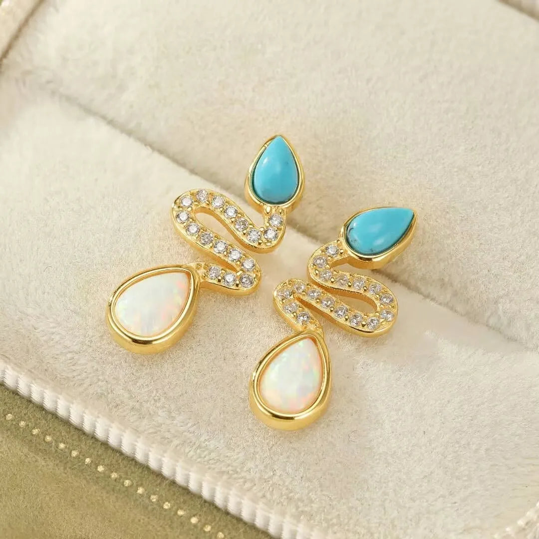 Ohrringe Schlange Türkis und Opal "Schlangen Charme" Silber