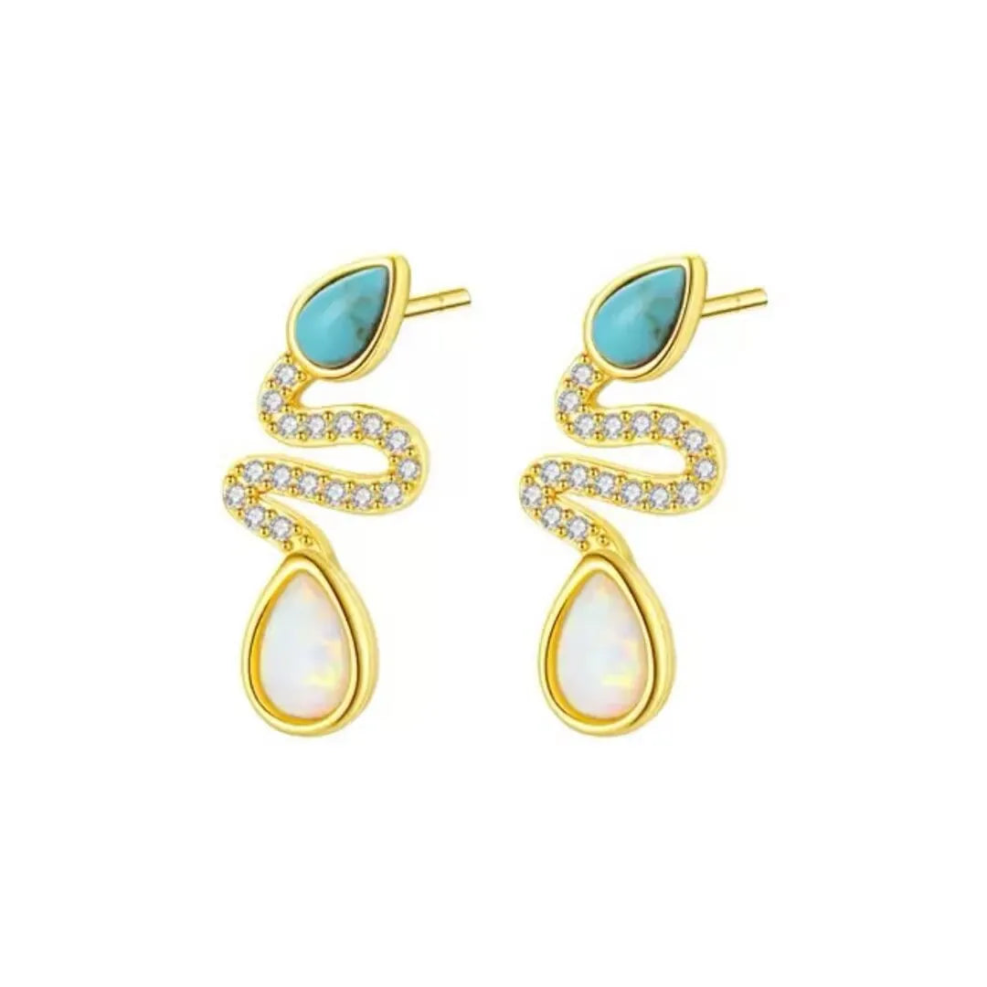 Ohrringe Schlange Türkis und Opal "Schlangen Charme" Silber