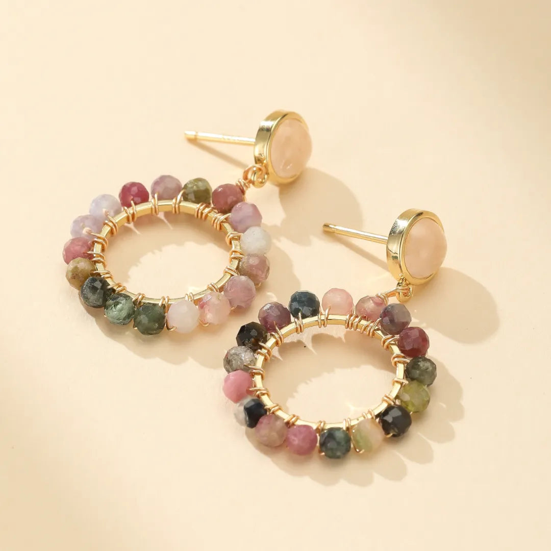 Boucles d'Oreilles Tourmaline "Cercle Éclatant" Doré Or